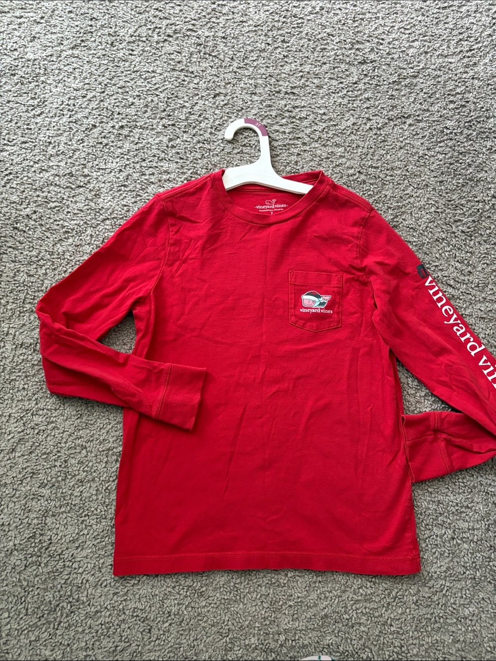 Vineyard Vines Kids Red Long-Sleeve Pocket Tee with Sleeve Logo